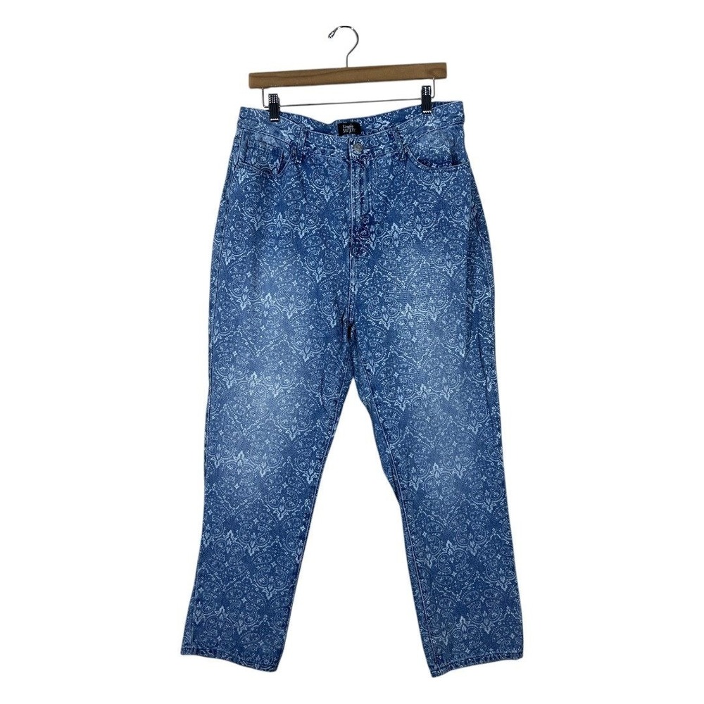 Simple Society High Rise Damask Paisley Print Straight Leg Jeans Blue Size 13/31